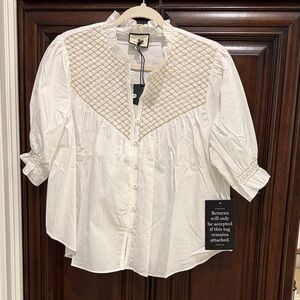 NWT Tuckernuck White Smocked Blouse